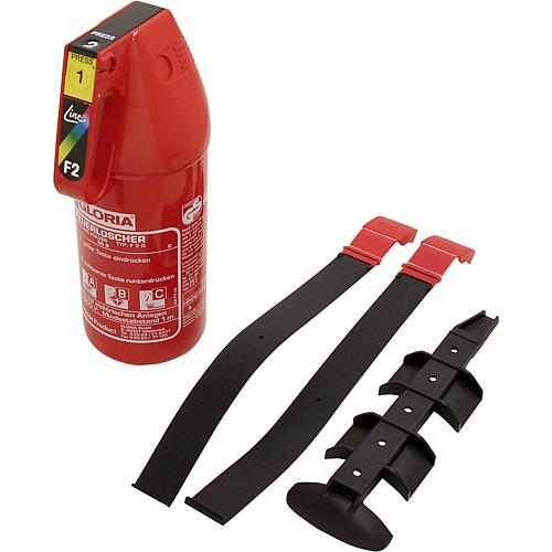 Powder extinguisher 2 kg type F2G, with vehicle holder