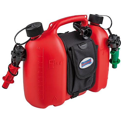 Double canister Profi plastic, 6+3,5l, red with saddle bag, 805062