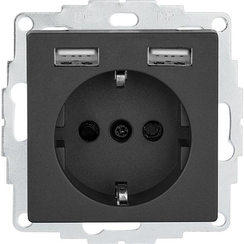 Prise de courant de securite avec USB Merten, systeme M, anthracite, 1 piece