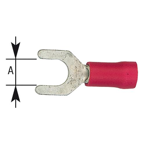 Cable lug in a pronged shape, red, insulated