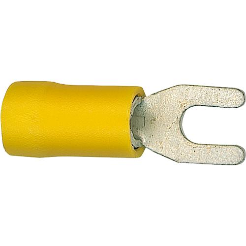 Cable lug in a pronged shape, yellow insulated