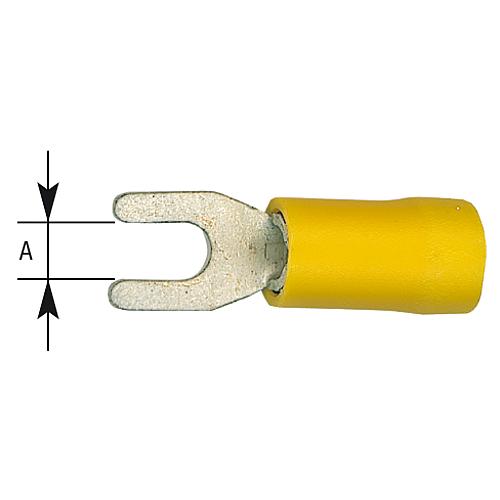 Cable lug in a pronged shape, yellow insulated