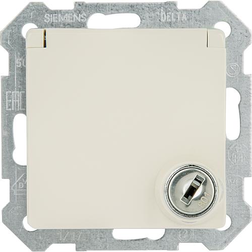 Earthed socket with hinged lid electric white / protection type IP20 with contact protection + lock / 1 unit.