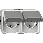 Aquastar earthed double socket Merten, IP44, AP, light grey, contact protection, 1 piece