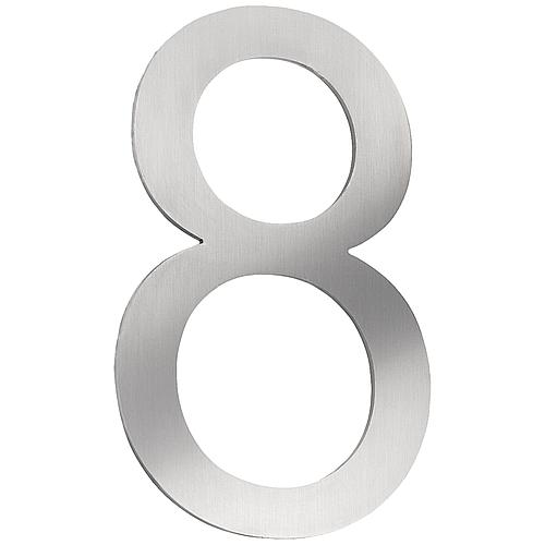 House number plate small "8", stainless steel