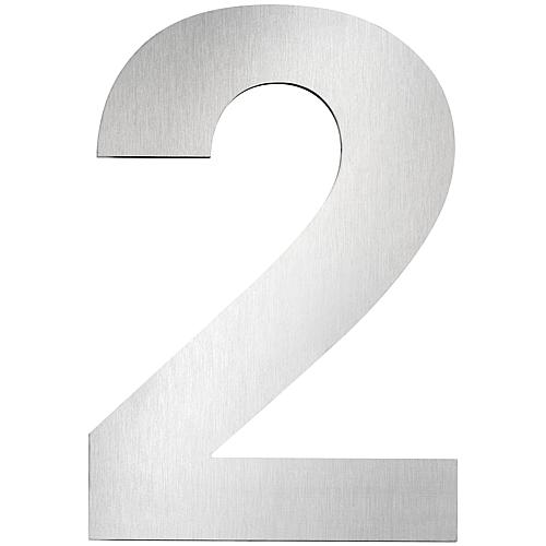 House number plate large “2”, stainless steel