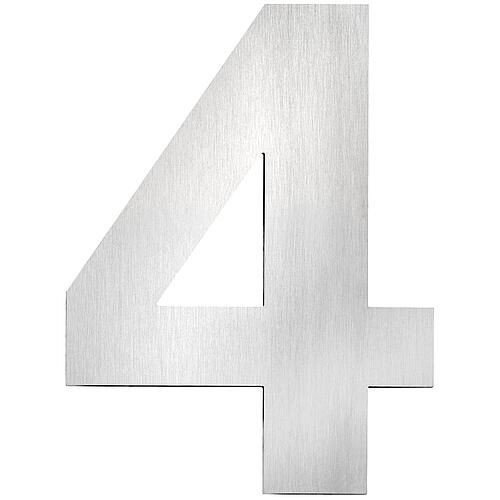 House number plate large “4”, stainless steel