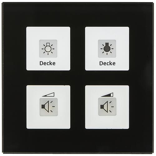 KNX RF+ Bouton-poussoir en verre radio Plus quadruple avec actionneur, noir