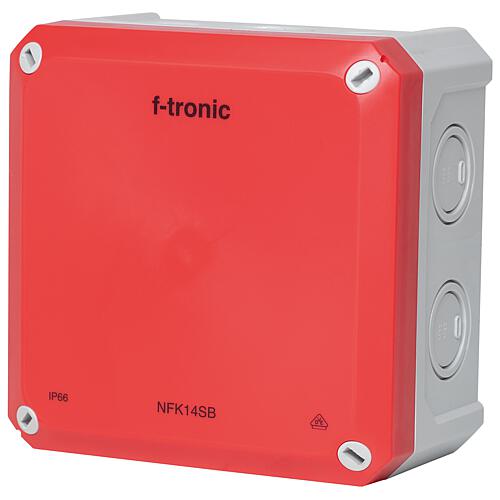 FR junction box 140x140x81 mm, knock-out openings IP66, PS, grey/red, safety lightg.