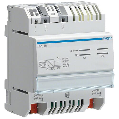 Hager Alimentation avec sortie et self 2x320mA KNX REG TXA116