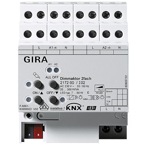 Actionneur variateur GIRA double 2x300 W/VA KNX REG Standard 1