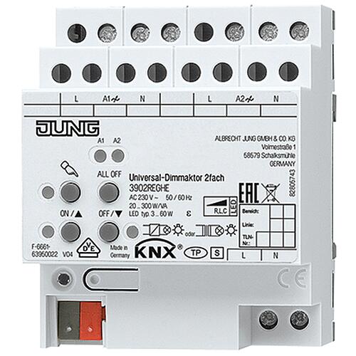 Actionneur variateur à LED universel Jung double, KNX REG 3902REGHE Standard