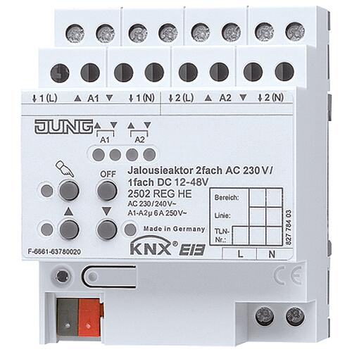 Jung Actionneur de jalousie double 110-230V AC / 12-48V DC KNX REG 2502REGHE