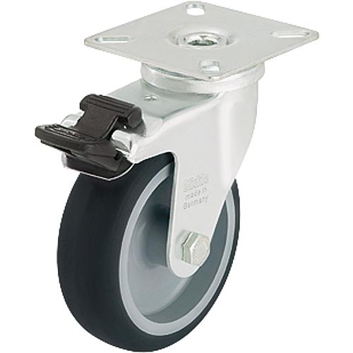 Apparatus swivel castors with “stop-fix” brakes/screw-on plate LRA-TPA