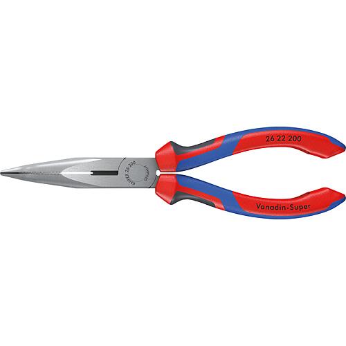 Needle nose pliers with cutting edge polished with dual-component handles 40° angled jaws 200mm