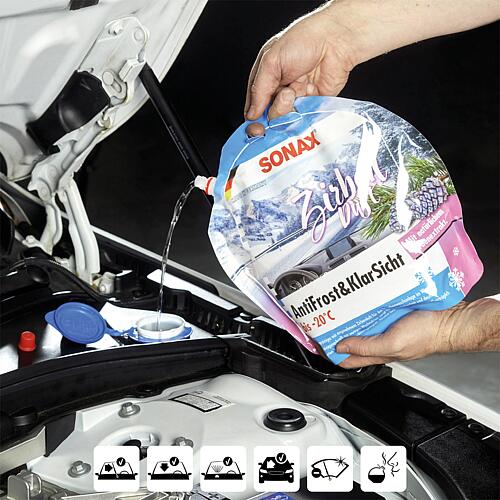 Winter windscreen cleaner SONAX AntiFrost + ClearSight up to -20°C Zirbe