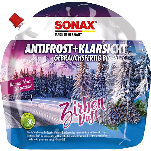 Winterscheibenreiniger SONAX AntiFrost + KlarSicht bis -20°C Zirbe 3l Standbodenbeutel