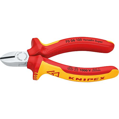 Side cutter chrome-plated insulated VDE with two-colour multi-components Handle sleeve, length 125 mm with bevel