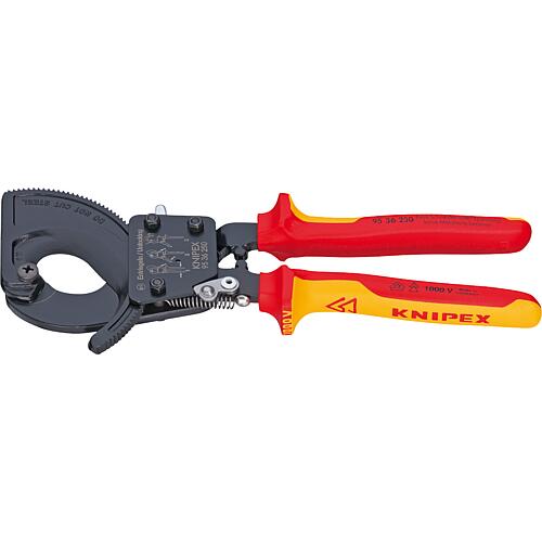 Cable cutter, ratchet principle, painted insulated with two-colour VDE Dual-component handles 250mm