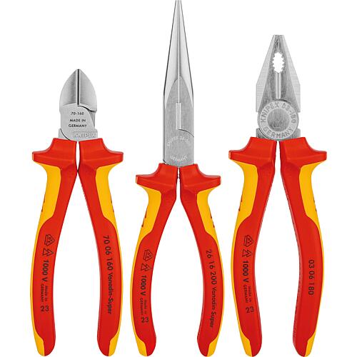 Zangen-Set, 3-teilig, Seitenschneider, Flachrundzange und Kombizange, VDE Standard 1