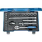 Socket wrench set 3/8", external hexagon and external hexagon, 22-piece