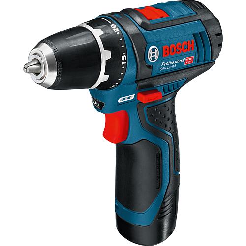 Cordless drill/screwdriver (BOSCH) 12 V GSR 12V-15 with tool bag and Metal drill (BOSCH) and bit set, 35 pieces Anwendung 1