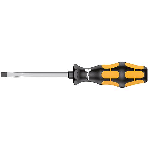 Slotted screwdriver with impact cap, integrated square drive, full-length blade with hexagon, Black Point tip Standard 1