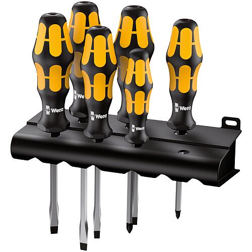 Screwdriver sets, slotted, Phillips, with impact cap and integrated square drive, 6 pieces Standard 1