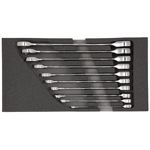 Ring ratchet open-end wrench set, in 1/3 foam module, 10-piece, straight shape Standard 1