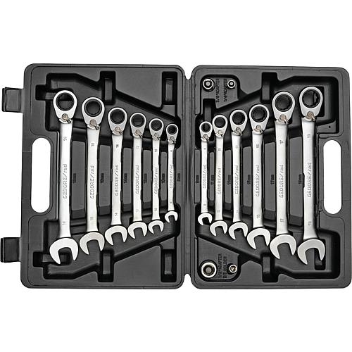 Ring ratchet open-end wrench set with adapters, metric, reversible Standard 2