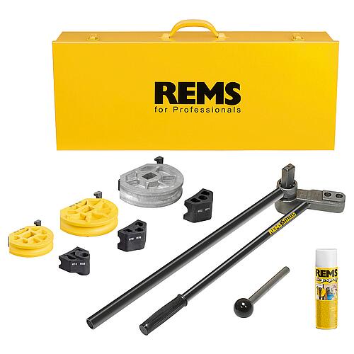 REMS Sinus, hand pipe bender set 15-18-22 in a steel box