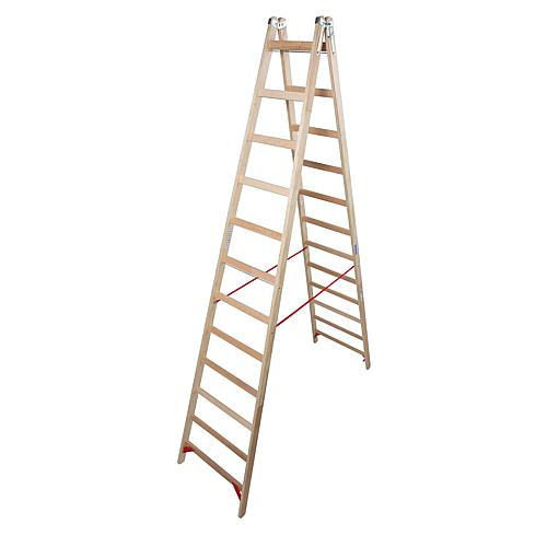 Double rung ladder, wood Working height 4.54 Standing height 2.54 Length 3.20 Steps 2x12