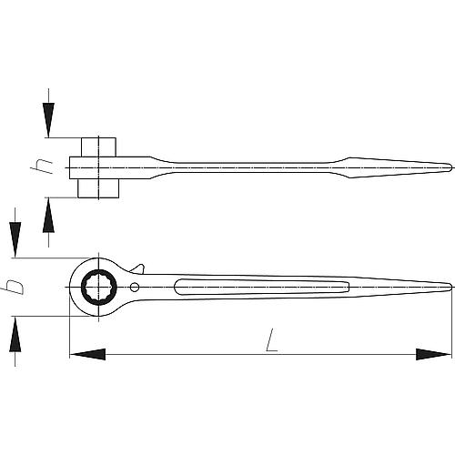 Steel construction ratchet double external hexagon, reversible