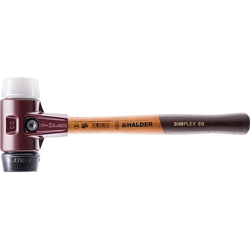 HALDER® SIMPLEX soft-face hammer with malleable cast iron body and wooden handle with rubber and plastic insert, Ø 60 mm