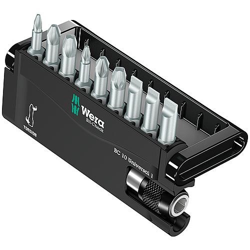 Bit set slotted, Phillips, Pozidriv TZ incl. universal holder with quick-change chuck 1/4” x 52 mm, 10-piece Standard 1