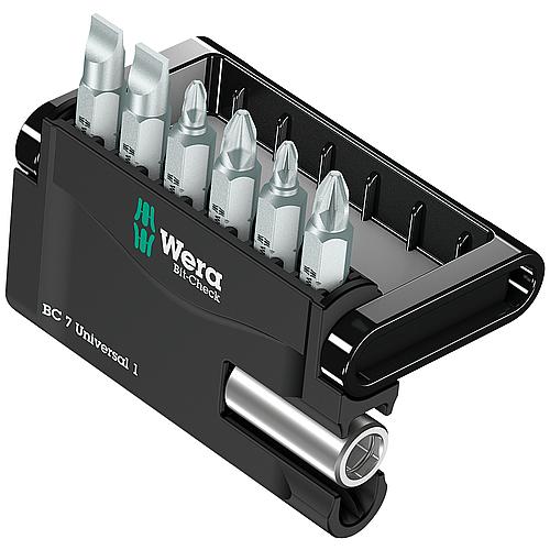 Bit set slotted, Phillips, Pozidriv, incl. universal holder 1/4” x 50 mm, 7-piece Standard 1