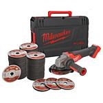 Akku-Winkelschleifer Milwaukee M18 FSAG125X-0X, 18 V ohne Akkus, Ladegerät, mit Transportkoffer inkl. 400 Trennscheiben ø 125 x 1,0 mm