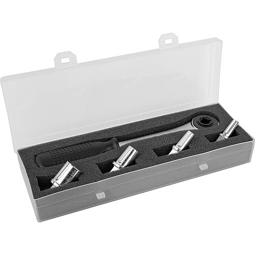 Step spanner ratchet set with inserts size 3/8"+1/2"+3/4"+1"