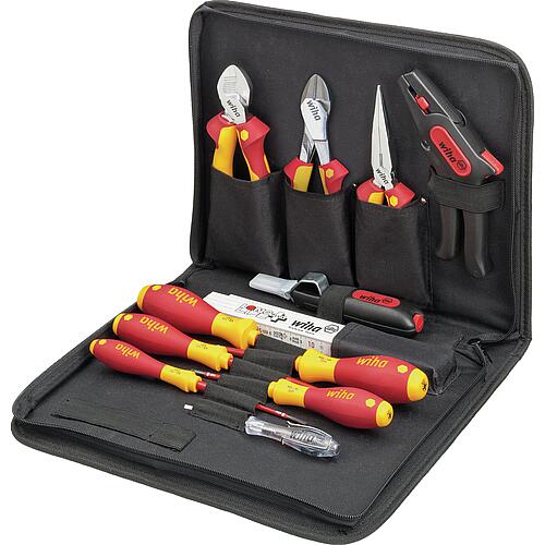 Tool set screwdrivers, side cutter, needle nose pliers, stripping tongs, 12-piece Standard 1