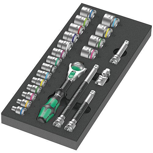 Socket set 3/8", in 1/3 foam module, 23-piece Standard 1