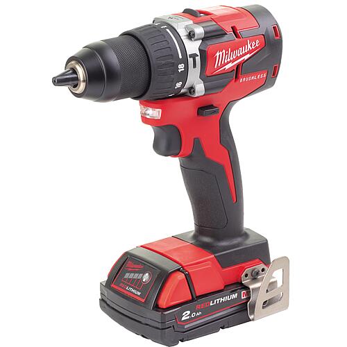 Cordless percussion drill and driver Milwaukee M18CBLPD-202C, 18V with 2x 2.0 Ah batteries and charger