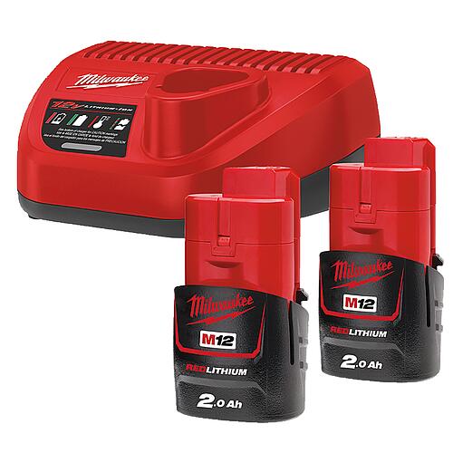 Battery set Milwaukee M12NRG-202, 12V with 2x 2.0 Ah batteries and charger