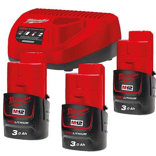 Battery set 12 V, 3 x 3.0 Ah and 1 x charger Standard 1