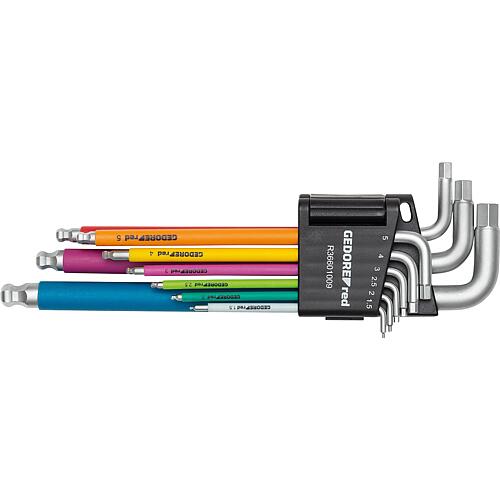 Angled Allen key set hex socket, 9-piece, colour-coded Standard 1