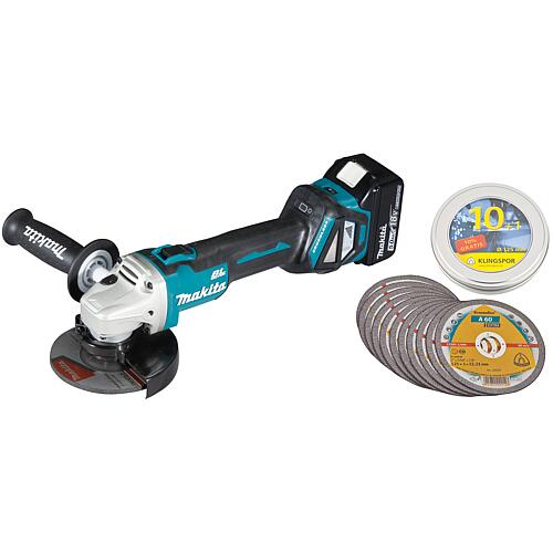 Cordless angle grinder DGA 511, 18 V with 2 x 5.0 Ah Batteries and chargers and Kronenflex® Cutting discs, A 60 EXTRA, for stainless steel, metal, 11-piece set Standard 1