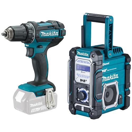 Cordless drill/screwdriver DDF482RFJ, 18 V without Batteries and chargers and cordless construction site radio, 18 V Standard 1