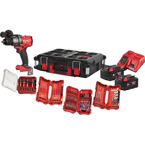 Perceuse-visseuse à percussion sans fil Milwaukee M18 FPD3100P-502P, 18 V avec 2 Batteries 5,0 Ah, Chargeur et Mallette de transport, Kit de forets et d'embouts inclus Standard 1