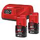 Battery set Milwaukee M12NRG-202, 12V with 2x 2.0 Ah batteries and charger