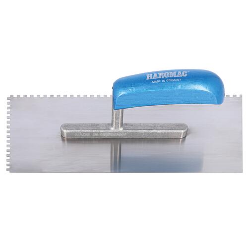 Truelle a lisser HAROMAC 4x4 dentee 280 mm, acier trempe manche bleu