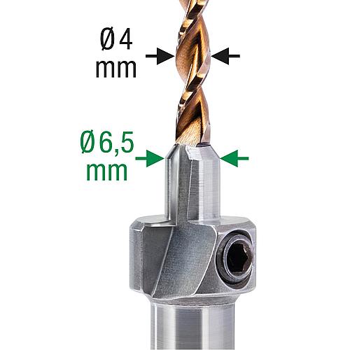 Drill countersink set, 1x wood drill 4 mm, 1x countersink 6.5 mm, 1 x Allen key Anwendung 3